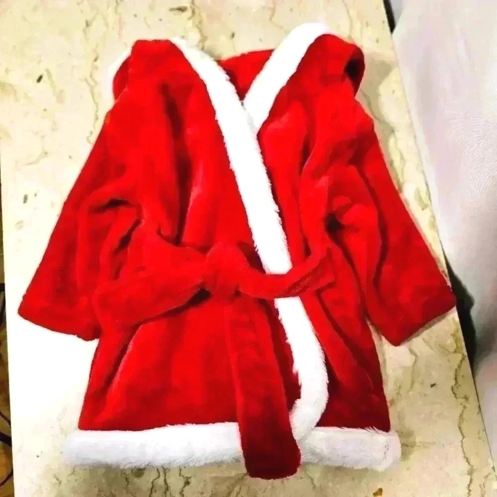 HB Santa Baby's Christmas Hooded Robe Plush Red White Polyester 0-9 mths